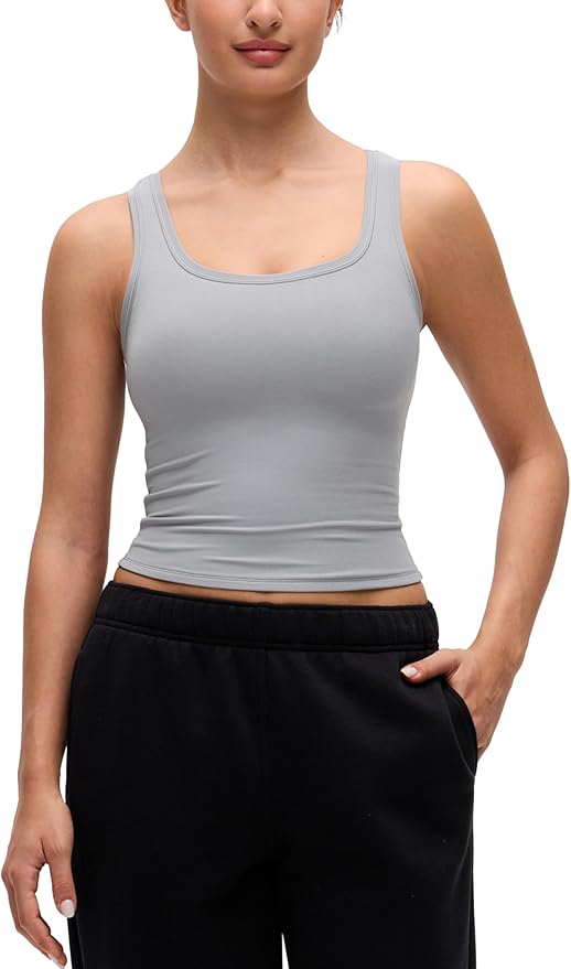 CRZ YOGA Softembrace Scoop Neck Tank Tops for Women - Casual Going Out Soft Double Lined Crop Basic Sleeveless Shirts