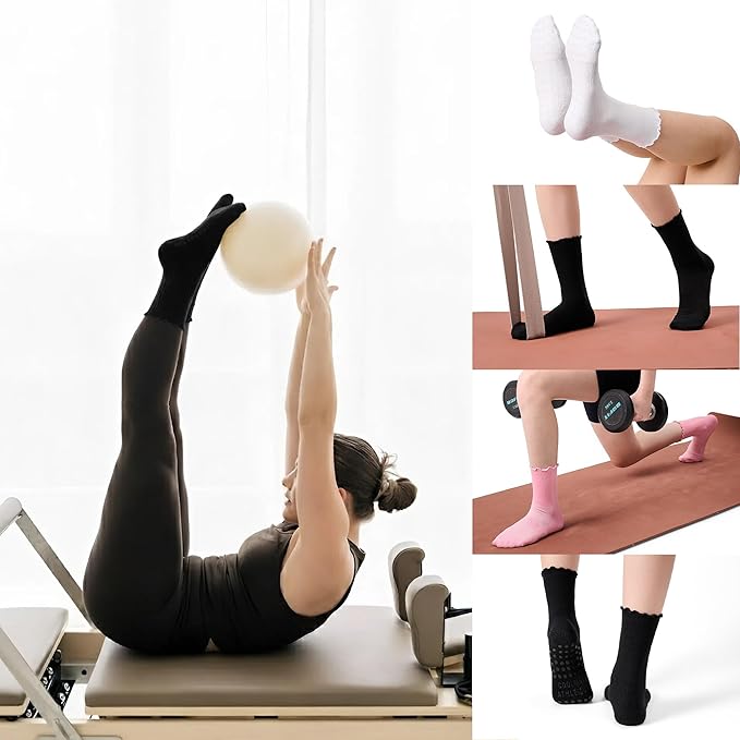 CoolMate Pilates Socks with Grips for Women, Yoga Socks, Crew Non Slip Women for Barre, Pilates Gifts for Women