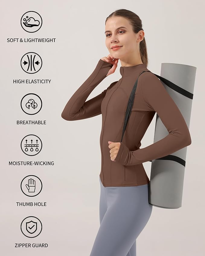 Locachy Women's Slim Fit Full Zip Athletic Running Sports Workout Jacket with Thumb Holes