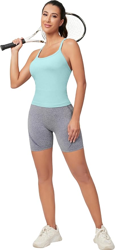 MathCat Workout Tank Tops for Women with Built in Bra, Sleeveless Gym Tops Seamless Racerback Athletic Yoga Shirts
