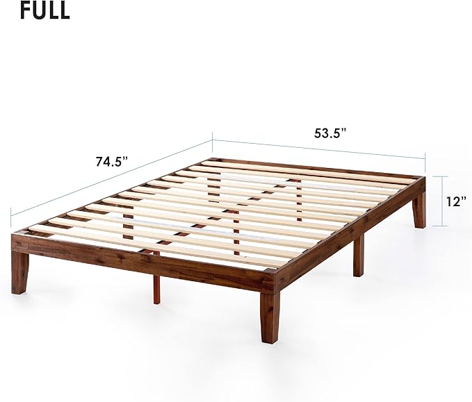 Mellow Naturalista Classic 12-Inch Solid Wood Platform Bed | Wooden Slats, No Box Spring Needed, Easy Assembly | Full, Espresso