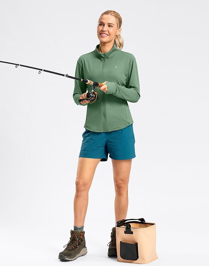 Soothfeel Women's UPF 50+ Lightweight Athletic Jackets Sun Protection Zip Up Long Sleeve Shirts Hiking Workout Outdoor Pocket