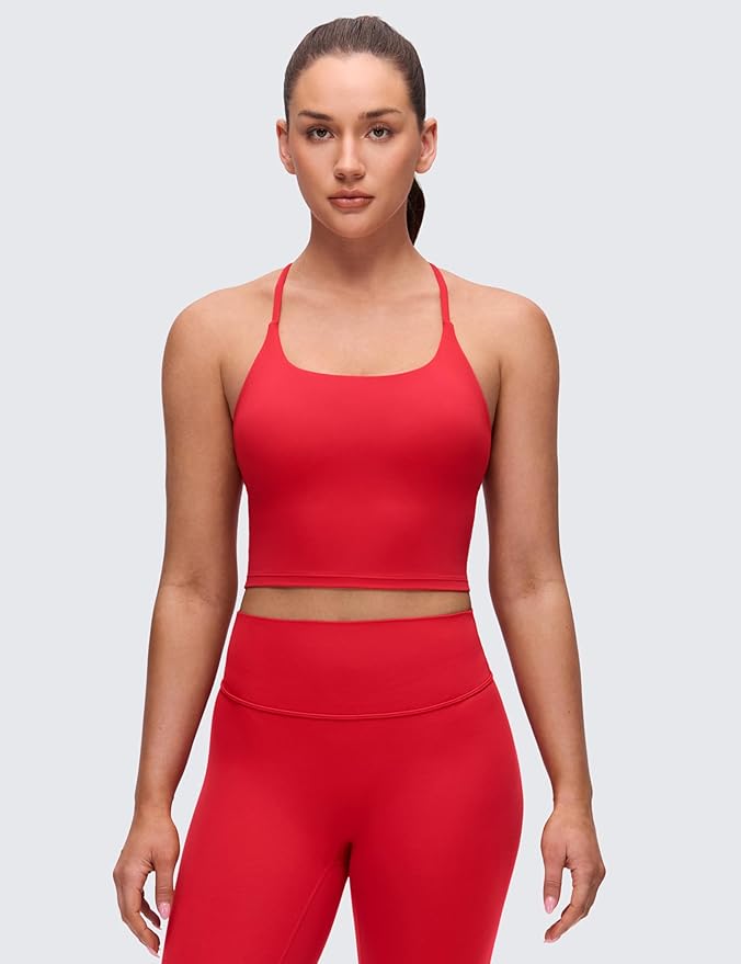 CRZ YOGA Butterluxe Twist Cross Back Crop Tank Tops for Women - Padded Adjustable Straps Yoga Longline Sports Bras