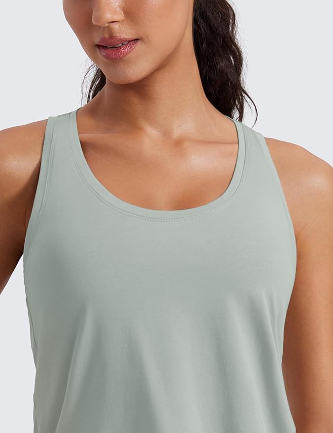CRZ YOGA Pima Cotton Racerback Tank Tops for Women - Workout Athletic Casual Soft Scoop Neck Sleeveless Shirts
