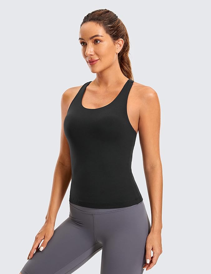 CRZ YOGA Butterluxe Workout Racerback Tank Tops for Women - Padded Athletic Spandex Yoga Shirts with Built in Bra