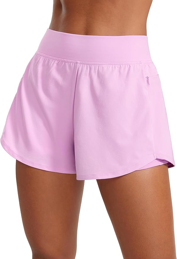 CRZ YOGA 2 in 1 Double Layer Running Shorts for Women 3" - High Waisted for Athletic Tennis Workout with Zip Pockets