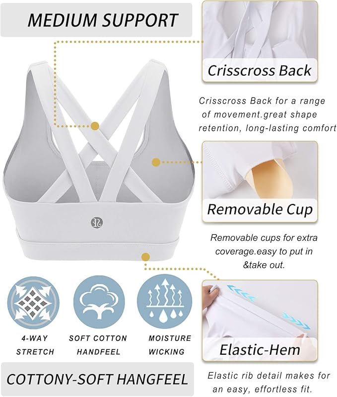 RUNNING GIRL Sports Bras for Women,Padded Strappy Sports Bras Criss-Cross Back Medium Support Sports Bras with Removable Cups