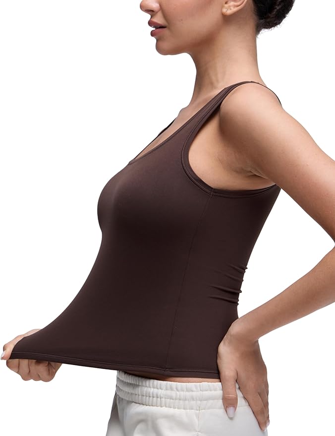 CRZ YOGA Softembrace Scoop Neck Tank Tops for Women - Casual Going Out Soft Double Lined Crop Basic Sleeveless Shirts