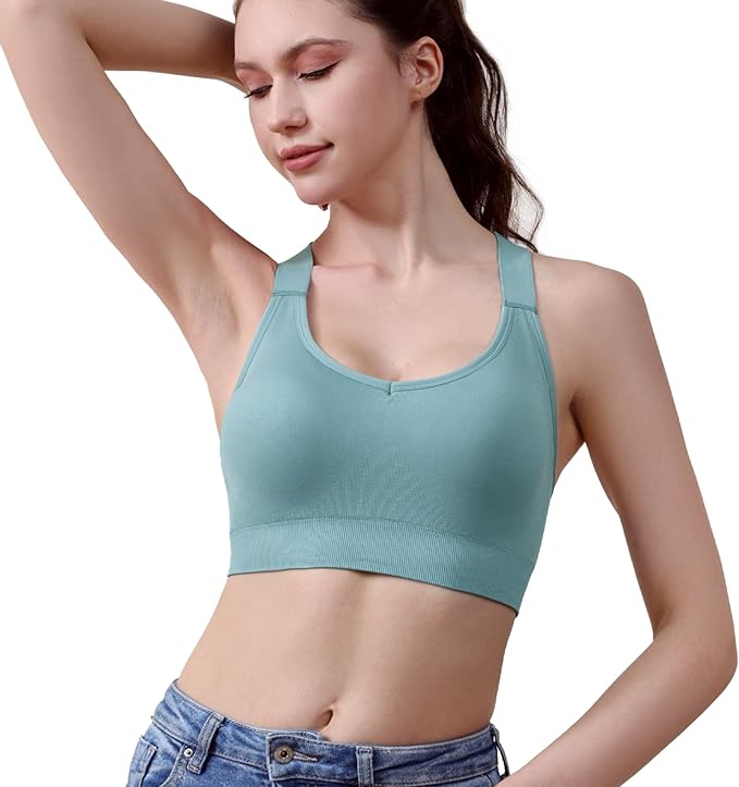Double Couple Sports Bras for Women Adjustable Medium Impact Racerback Padded Sports Bra for Yoga Gym Fitness Workout