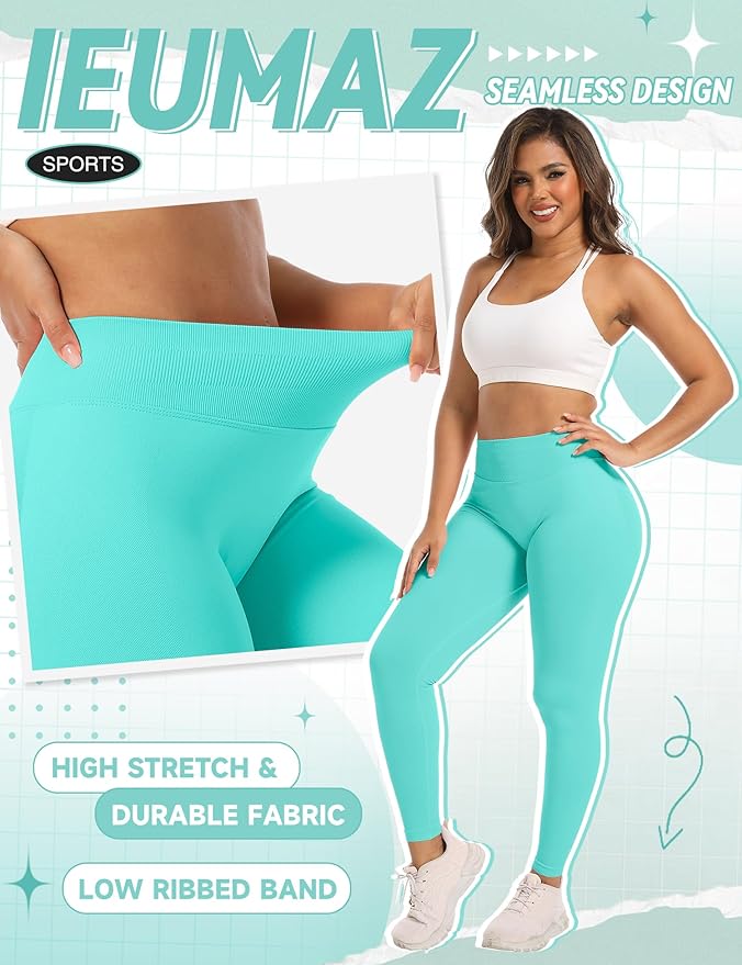 Ieumaz Scrunch Butt Lifting Leggings for Women Gym Seamless Workout Leggings Mid Low Waist Tummy Control Yoga Pants