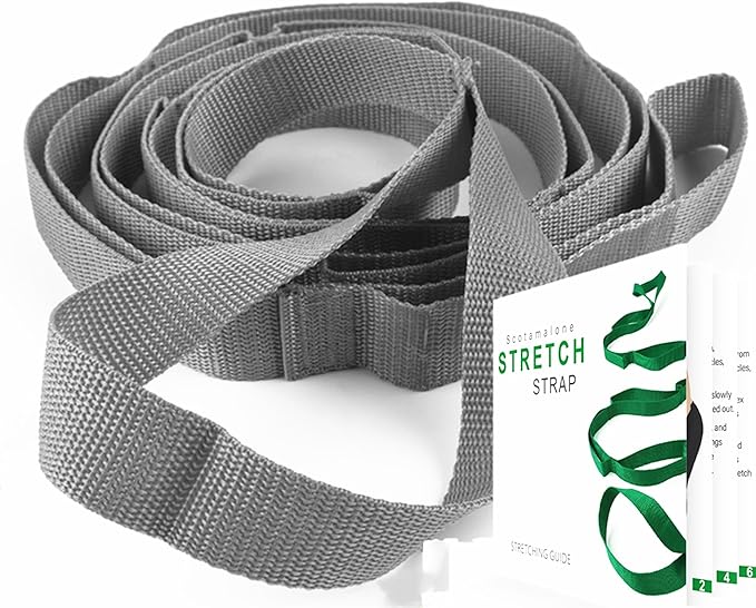 Scotamalone Stretching Strap Yoga Strap Physical Therapy for Home Workout, Exercise, Pilates and Gymnastics, 10 Loops Non-Elastic Stretch Bands with Aesthetic Packaging for Women & Men
