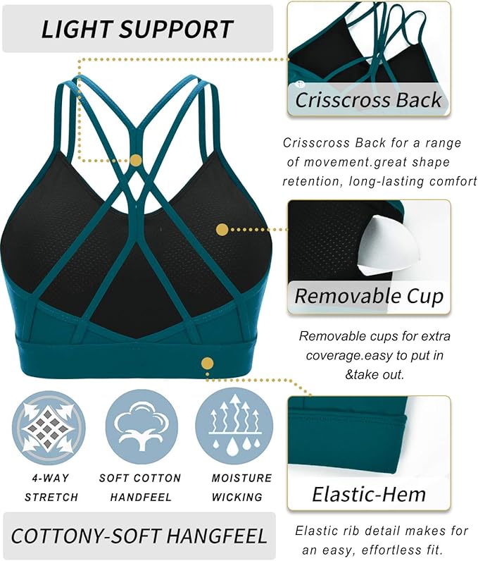 RUNNING GIRL Sports Bras for Women,Strappy Crisscross Back Padded Low Impact Running Sports Bra with Removable Cups