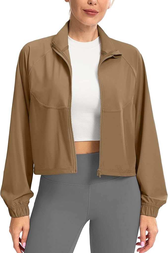 Soothfeel Women's Athletic workout Jacket Lightweight UPF 50+ Long Sleeve Sun Protection Shirts Zip Up Cropped Hiking Tops
