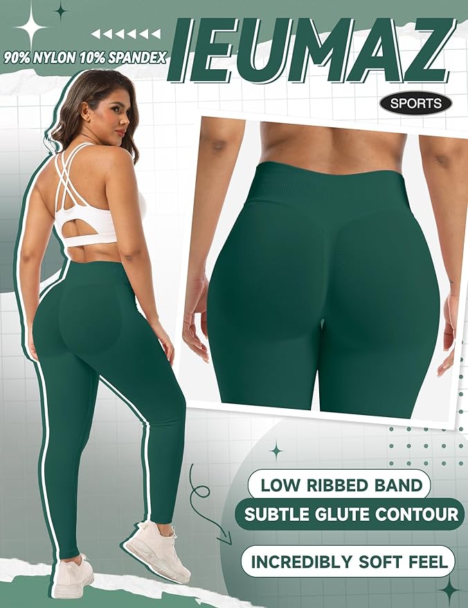 Ieumaz Scrunch Butt Lifting Leggings for Women Gym Seamless Workout Leggings Mid Low Waist Tummy Control Yoga Pants