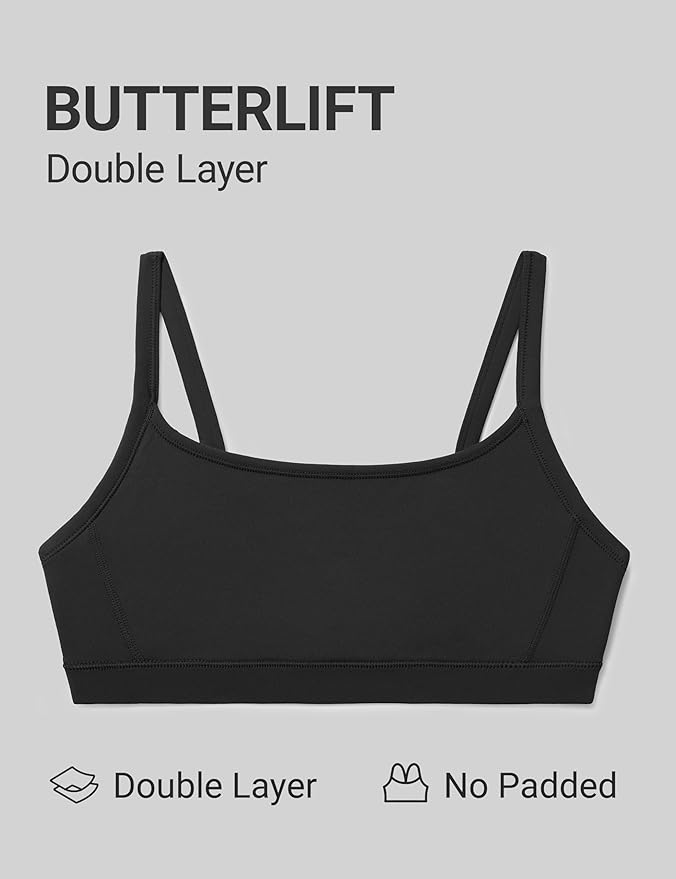 CRZ YOGA Butterlift Double Lined Scoop Neck Sports Bras for Women - Spaghetti Straps U Back Yoga Top Non Padded