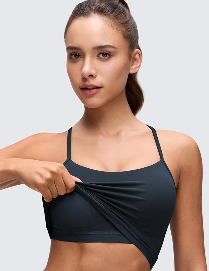 CRZ YOGA Butterluxe Y Back Crop Tank Tops for Women - Spaghetti Straps Racerback Padded Yoga Workout Longline Sports Bras