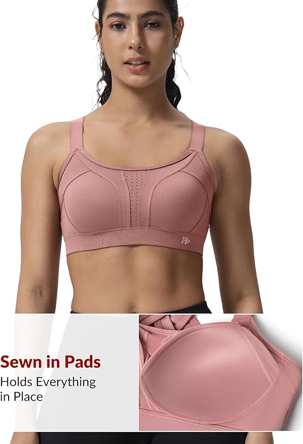 Yvette Sports Bra High Impact Adjustable Criss Cross Back, Full Support for Large Bust No Bounce