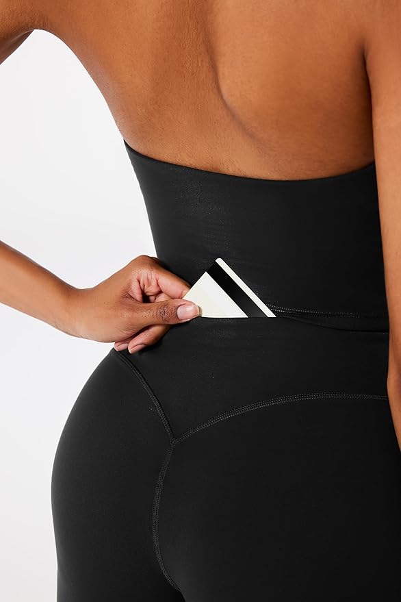 RXRXCOCO Halter Workout Sets for Women 2 Piece Padded Crop Tank Tops Straight Leg Yoga Pants Outfits with Hidden Pocket