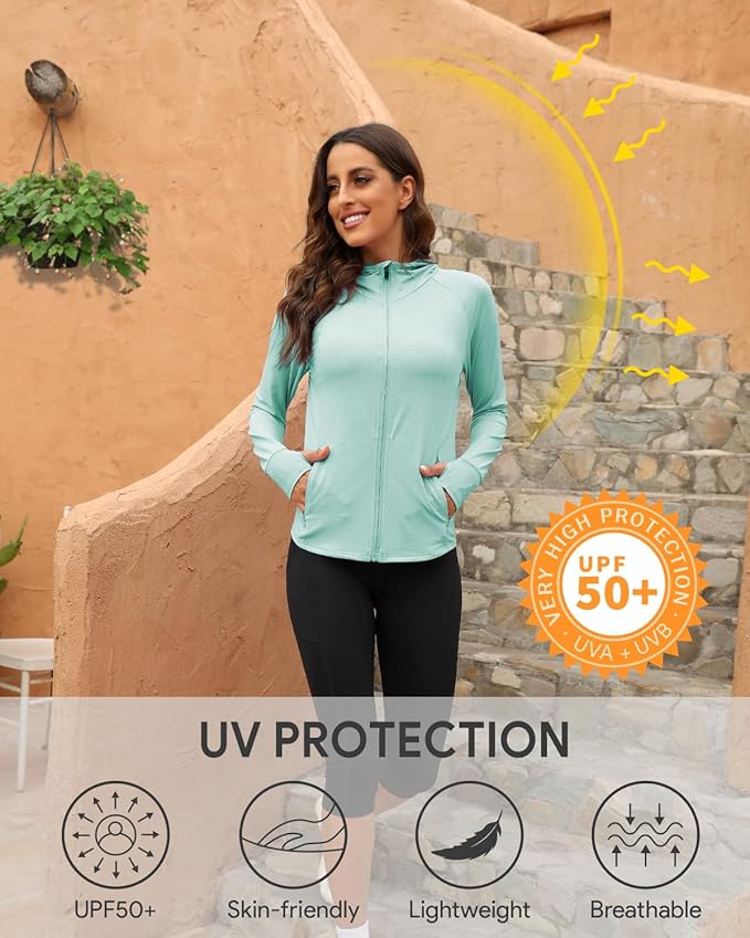 We1Fit Women's UPF 50+ Sun Protection Jacket Hoodie Sun Shirts Hiking Running Athletic Shirt