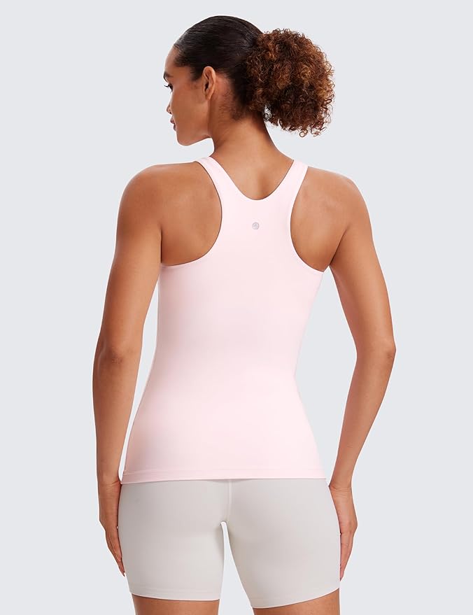 CRZ YOGA Butterluxe High Neck Tank Tops for Women - Racerback Workout Padded Yoga Athletic Camisole with Built in Bra