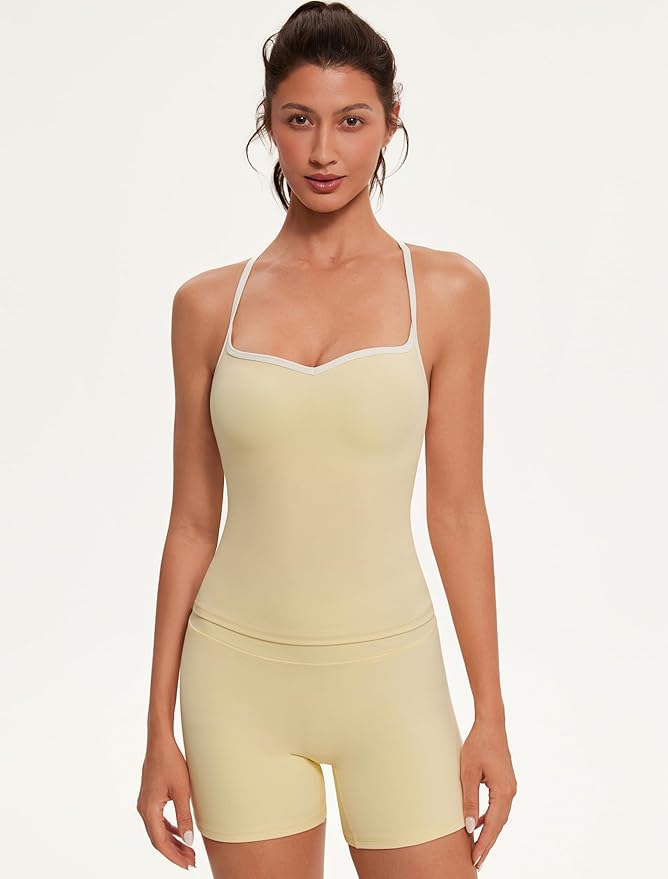 OMKAGI Sports Bras for Women Cute Sweetheart Neck Workout Tank Tops Open Back Yoga Bra Top