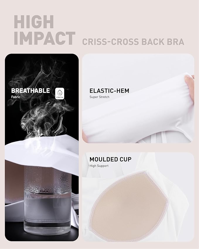 RUNNING GIRL High Impact Sports Bras for Women - Scoop Neck Strappy Sports Bra High Support Moulded Cup Workout Bra