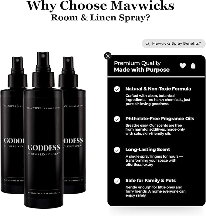 Fragrances - (Goddess) Linen & Room Spray (8oz) – Bedroom & Home Fragrance Mist, Long-Lasting Freshness To Brighten Up Your Space, Fabric & Air Freshener, Aromatherapy Scent Spray