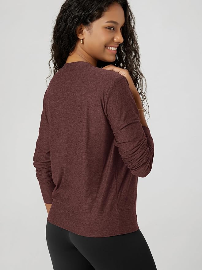 ODODOS Women's Long Sleeve Crewneck Tee - Ultra-Soft odSTRATUM Tech Performance T-Shirts UPF 50+ Daily Pullover Tops