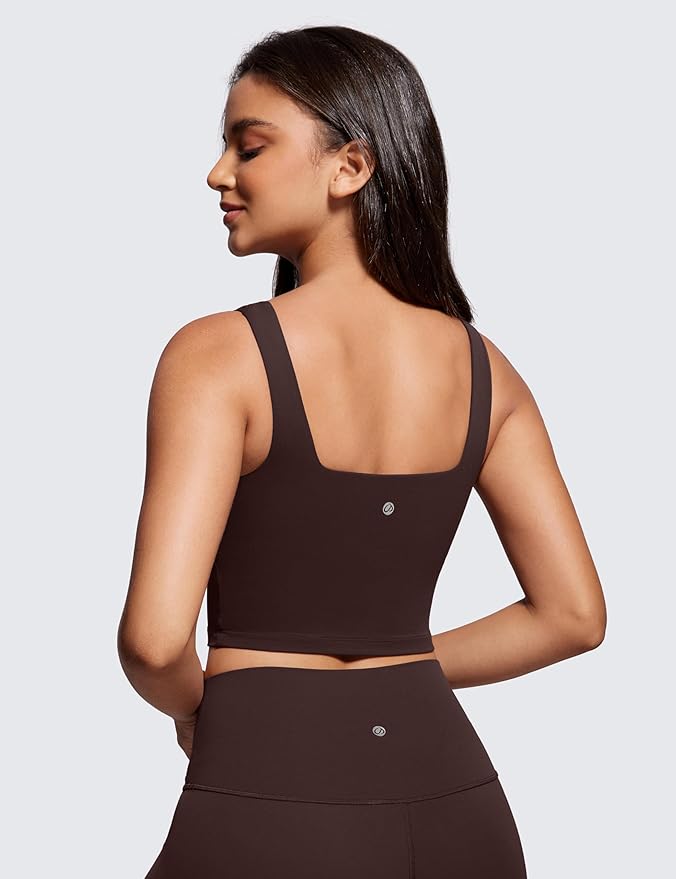 CRZ YOGA Butterluxe Square Neck Crop Tank Tops for Women - Workout Longline Sports Bras Padded Yoga Camisole