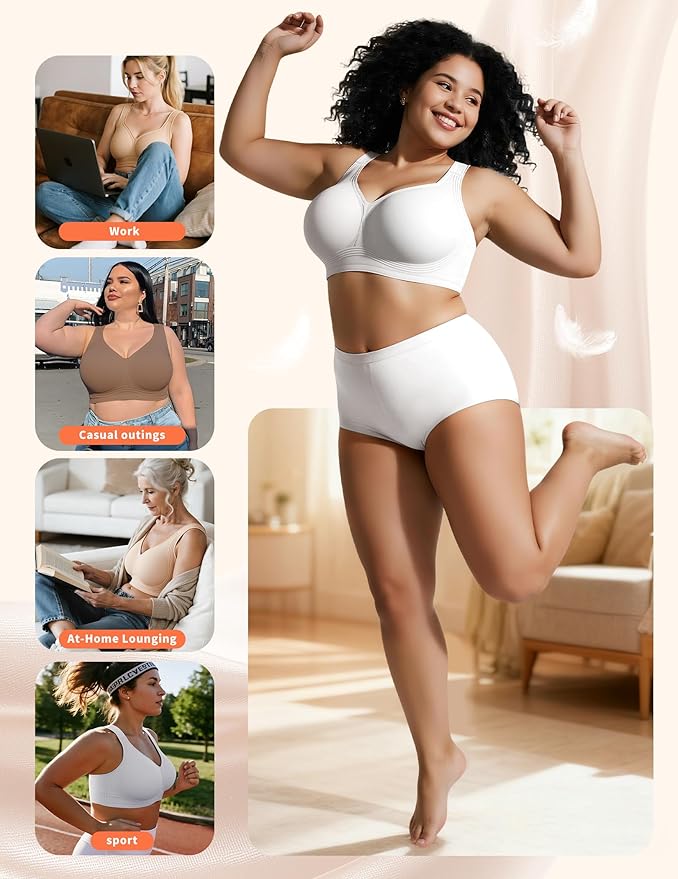 PoseFree Womens Seamless Wireless Supportive Bra Push Up Comfort Soft No Underwire Full Coverage T-Shirt Bra