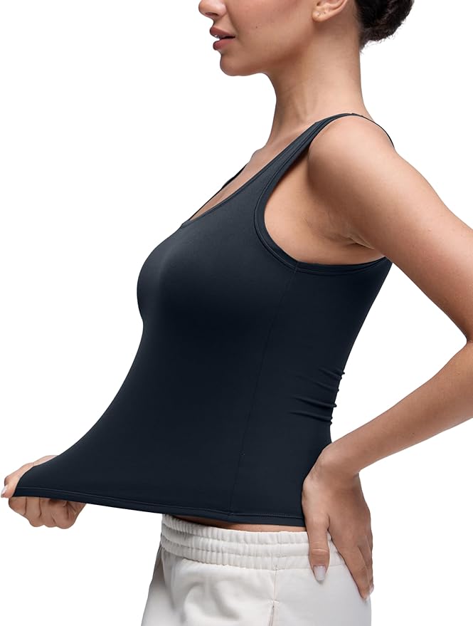 CRZ YOGA Softembrace Scoop Neck Tank Tops for Women - Casual Going Out Soft Double Lined Crop Basic Sleeveless Shirts
