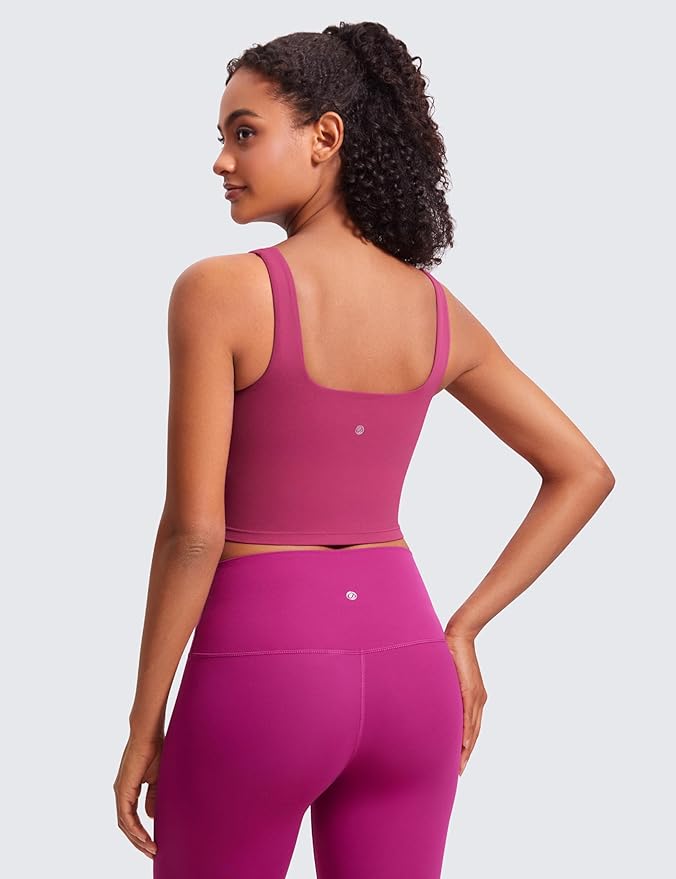 CRZ YOGA Butterluxe Square Neck Crop Tank Tops for Women - Workout Longline Sports Bras Padded Yoga Camisole