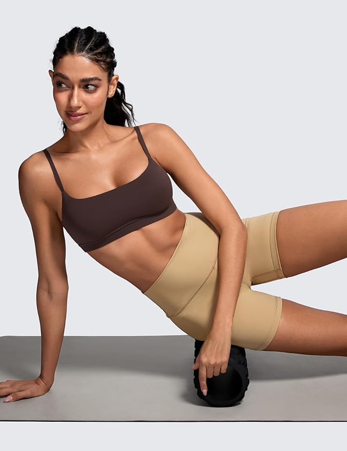 CRZ YOGA Butterluxe Adjustable Spaghetti Strap Sports Bras for Women - Scoop Neck Wireless Padded Yoga Workout Crop Top