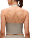 CRZ YOGA Butterluxe Halter Crop Tank Tops for Women - Open Back Padded Longline Sports Bras Workout Gym
