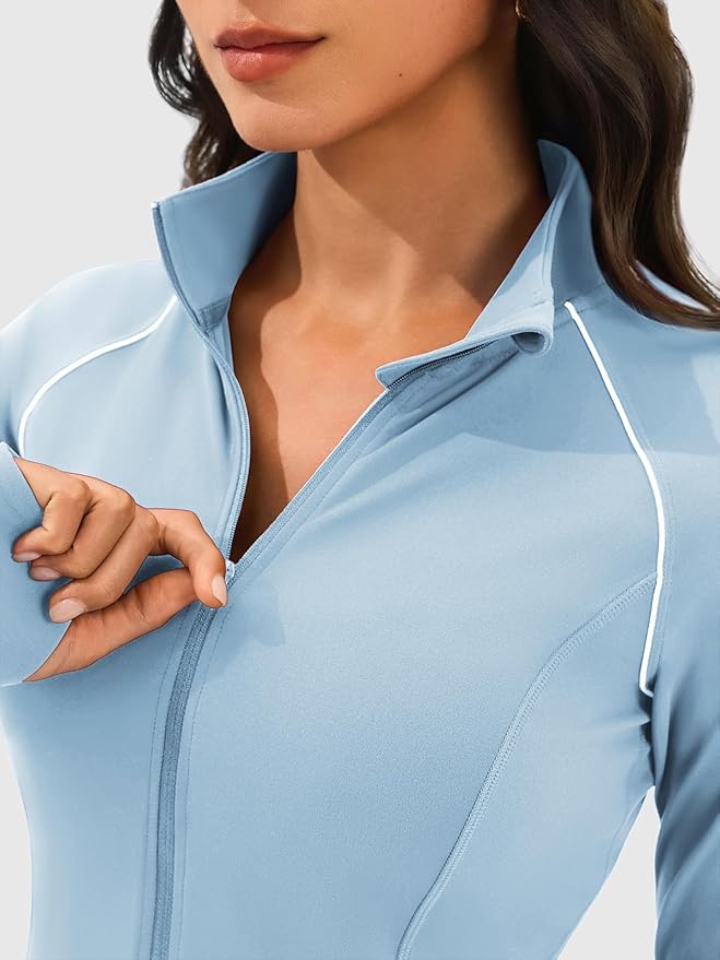 Cropped Workout Jackets for Women Running,Lightweight Yoga Tops Athletic Jacket Slim Fitted,Full Zip Up with Pockets