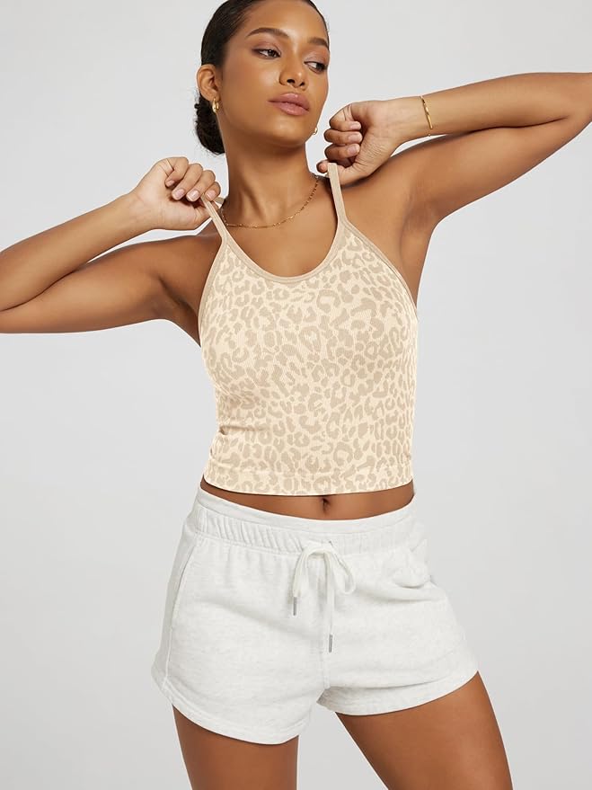ODODOS Women's Crop 3-Pack Seamless Rib-Knit Camisole Crop Tank Tops