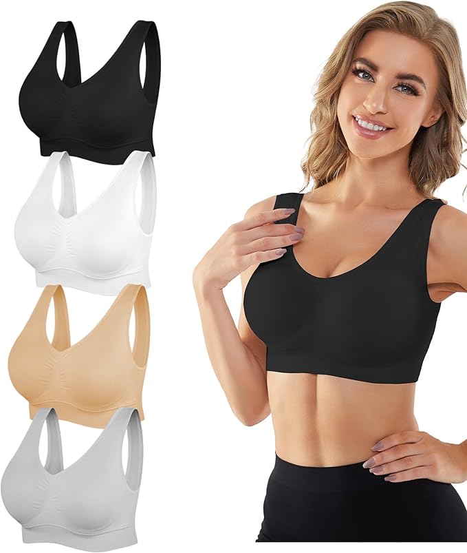 YADIFEN Womens Sports Bras, 3/4/6 Pack Wireless Comfortable Seamless Sleep Yoga Sports Bras for Women with Removable Pads
