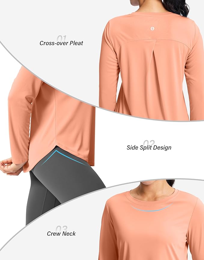 SANTINY Lightweight Long Sleeve Workout Tops for Women Breathable Gym Yoga Athletic Running Hiking Top UPF 50+ Sun Shirts