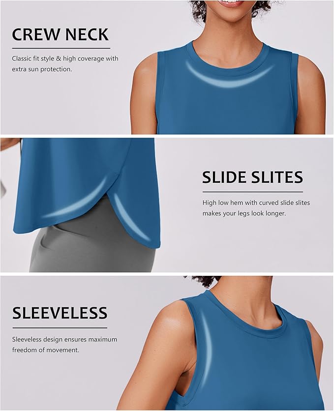 PINSPARK Workout Tank Tops Woman UPF 50+ Yoga Tanks Quick Dry Sleeveless Gym Shirts with Side Slits Loose Fit Athletic Top