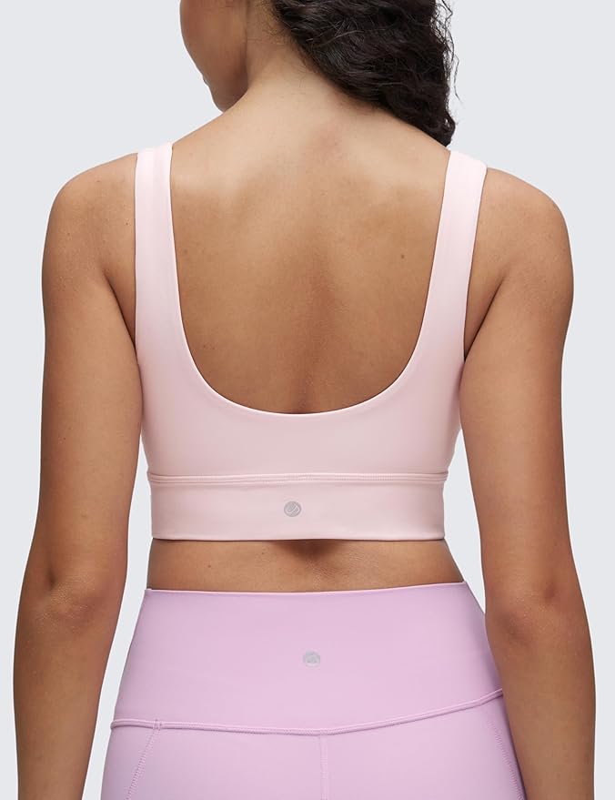 CRZ YOGA Butterluxe U Back Longline Sports Bras for Women - Scoop Neck Padded Yoga Workout Crop Top with Built in Pads