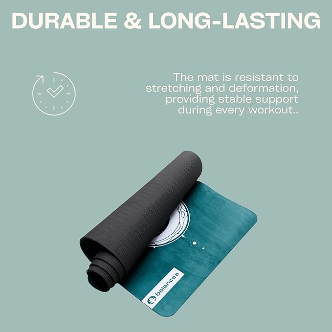Yoga Mat With Strap 5mm Non Slip Suede & TPE - Eco-Friendly Fitness & Exercise Mat for Home Gym, Pilates, Hot Yoga, and Meditation - Lightweight Durable 72 x 24 inch Workout Mat for Women, Men