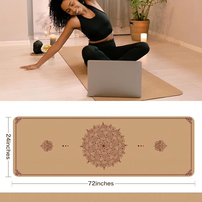 Premium Cork Yoga Mat Non Slip Thick Cork Exercise & Fitness Mat for Yoga, Pilates, & Home Workouts(72" x 24" x 5mm Thick)