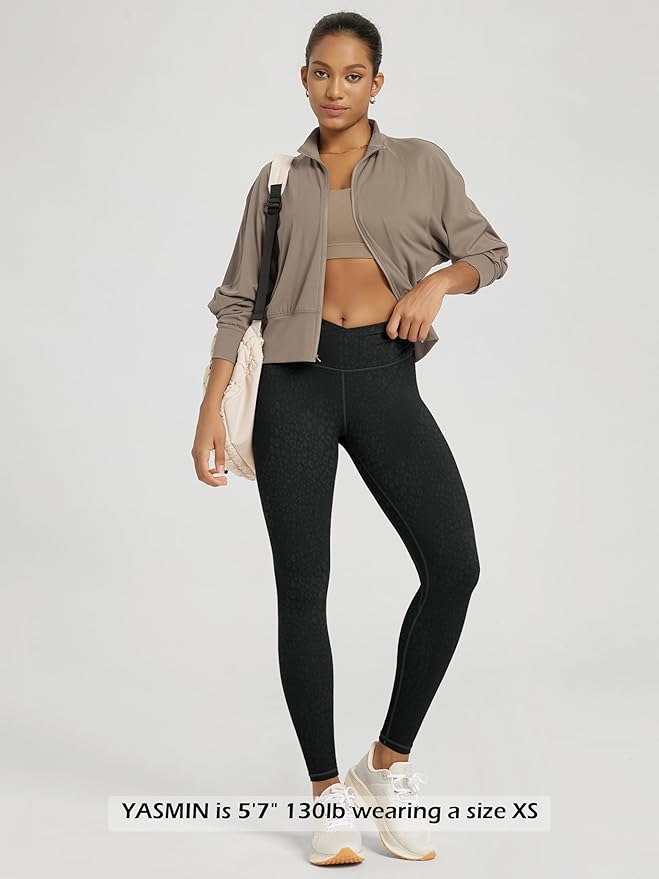 ODODOS Women's Cross Waist Yoga Leggings with Inner Pocket, 23"/25"/28" Gathered Crossover Workout Yoga Pants