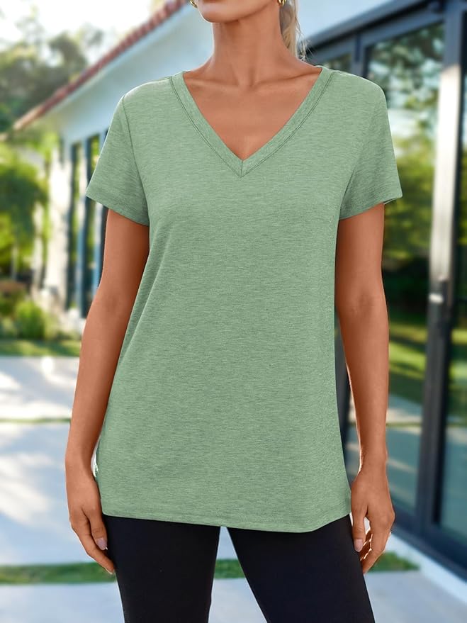 AUTOMET T-Shirts Short Sleeve V Neck Tees Tops for Women Fashion Trendy Lightweight Soft Casual Summer Outfits Clothes 2026