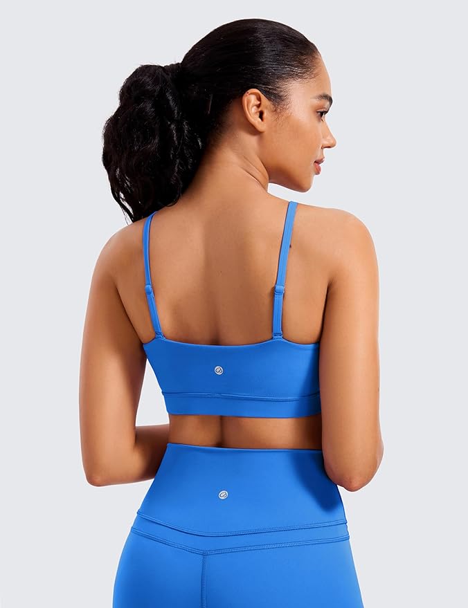 CRZ YOGA Butterluxe Womens Adjustable Spaghetti Thin Strap Sports Bra - Padded Wireless Square Neck Workout Yoga Clothes