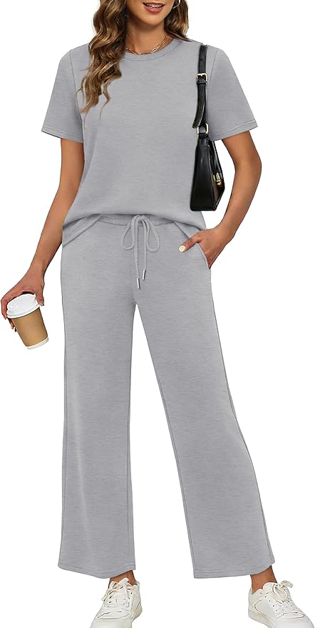 XIEERDUO Women's Side Slit Lounge Sets 2026 Fashion 2 Piece Travel Outfits Cozy Loungewear Wide Leg Tracksuits S-3XL