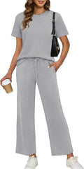 XIEERDUO Women's Side Slit Lounge Sets 2026 Fashion 2 Piece Travel Outfits Cozy Loungewear Wide Leg Tracksuits S-3XL