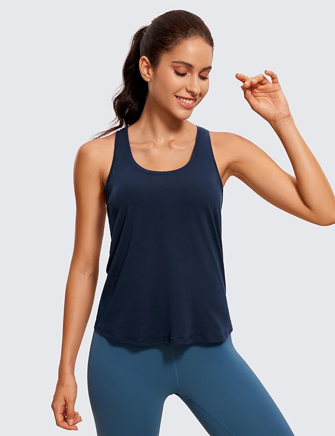 CRZ YOGA Pima Cotton Racerback Tank Tops for Women - Workout Athletic Casual Soft Scoop Neck Sleeveless Shirts