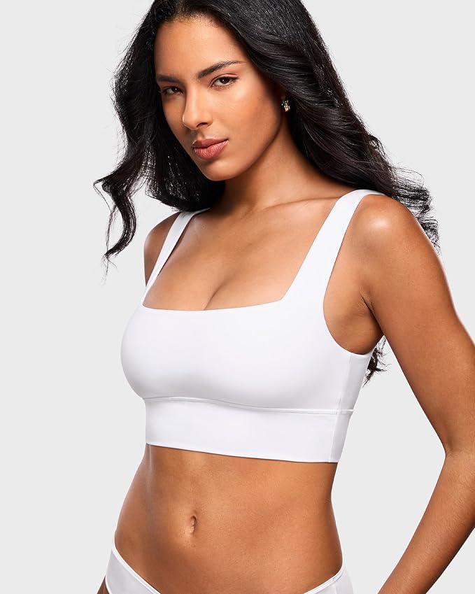 INLYRIC Women's Inbarely Outwear Longline Square Neck Bralette Supportive Unlined No Underwire Yoga Sports Bra