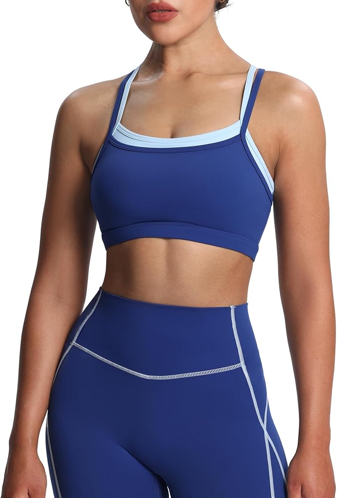 Aoxjox Women's Workout Sports Bras Takes Two Bra High Impact Training Fitness Running Yoga Crop Tank